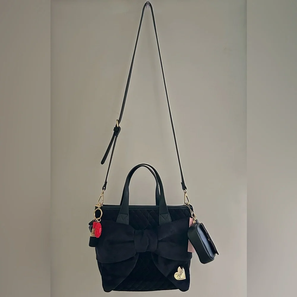 NWT Juicy Couture Tied with a Bow mini tote crossbody Black Bow Bag purse charm - Picture 6 of 17